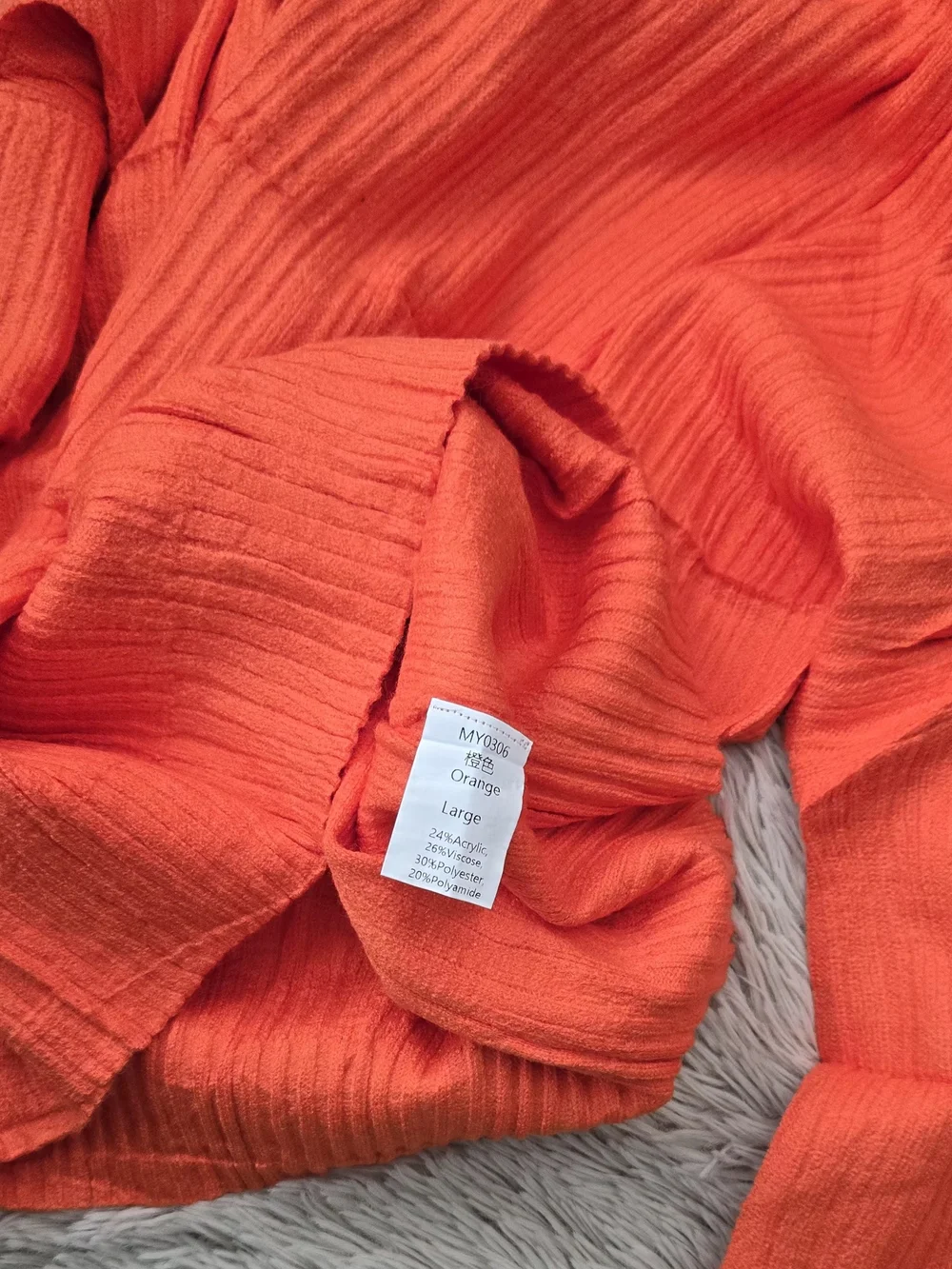 Ribbed Off-Shoulder Cowl Neck Sweater - Orange #1305 - Picture 2 of 7